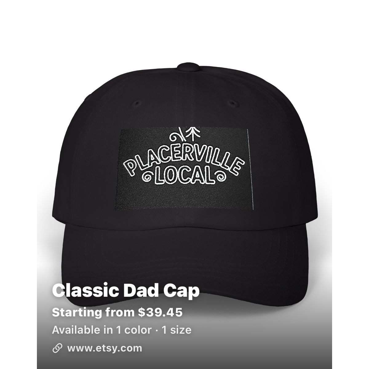 Black PlacerVille Local embroidered classic dad cap
